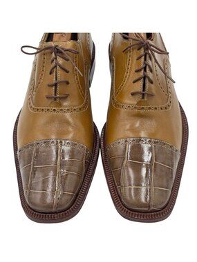Vintage Alligator Mens 11M Taupe Brown David Eden Exotic Leather Dress Shoes